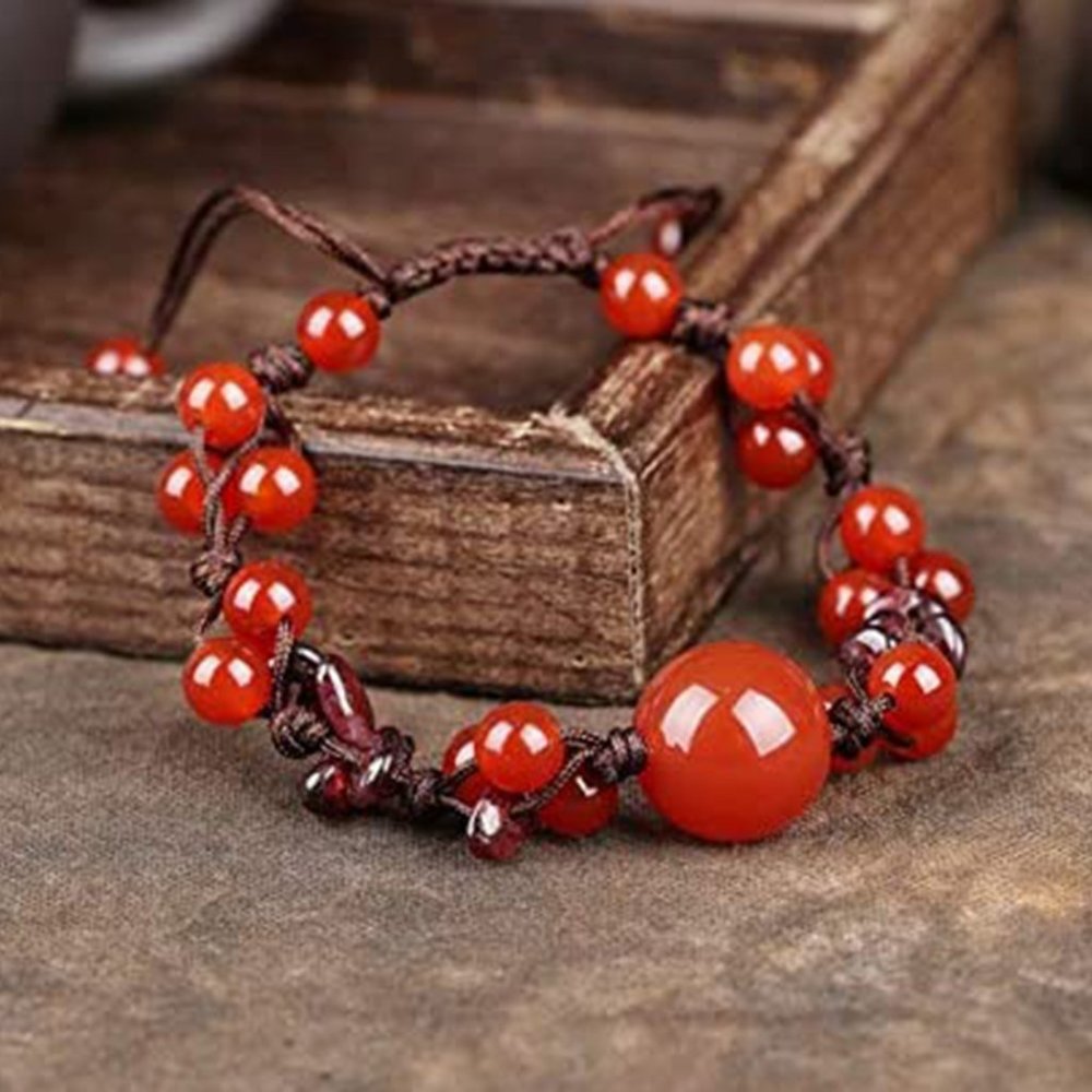 Natural Carnelian Garnet Stone Beaded Bracelet Red Gemstone Braided Bracelet